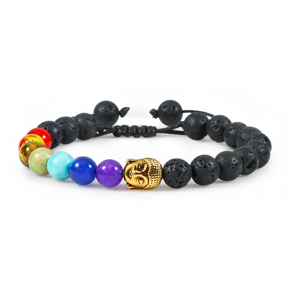 Natural Stone Tiger Eye 7 Chakra Bracelets & Bangles Yoga Balance Beads Buddha Prayer Elastic Bracelet Men Pulseira Masculina