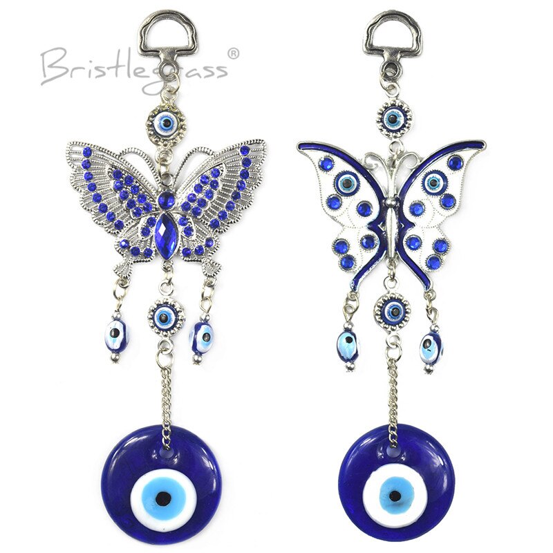 BRISTLEGRASS Turkish Blue Evil Eye Rhinestone Butterfly Wall Hanging Pendants Amulets Lucky Charm Blessing Protection Decor