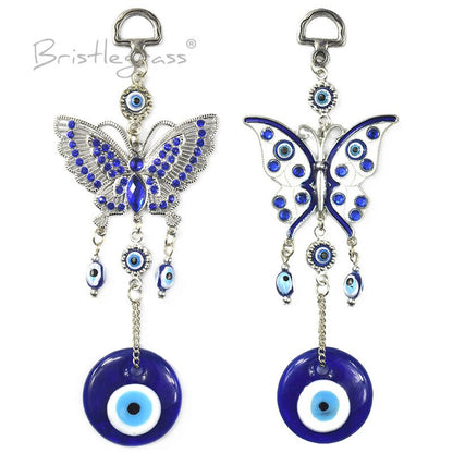BRISTLEGRASS Turkish Blue Evil Eye Rhinestone Butterfly Wall Hanging Pendants Amulets Lucky Charm Blessing Protection Decor