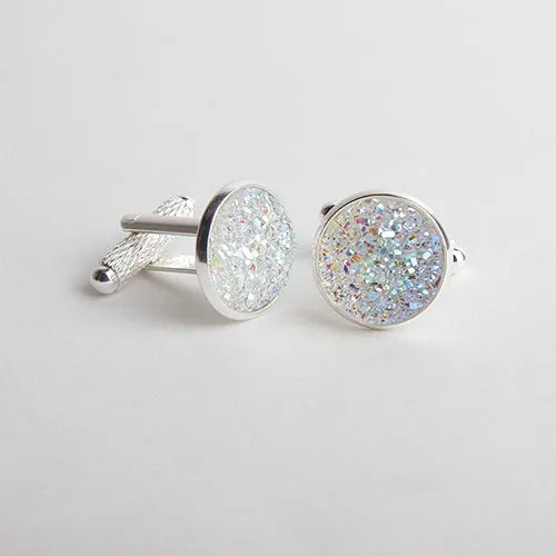 Simple Luxury Colorful Drusy Stone Cufflinks for Men Women Round Rhinestone Cuff Links Novelty Shirt Sleeve Buttons Accessories