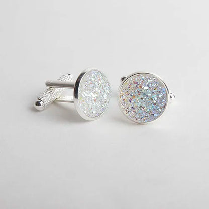 Simple Luxury Colorful Drusy Stone Cufflinks for Men Women Round Rhinestone Cuff Links Novelty Shirt Sleeve Buttons Accessories