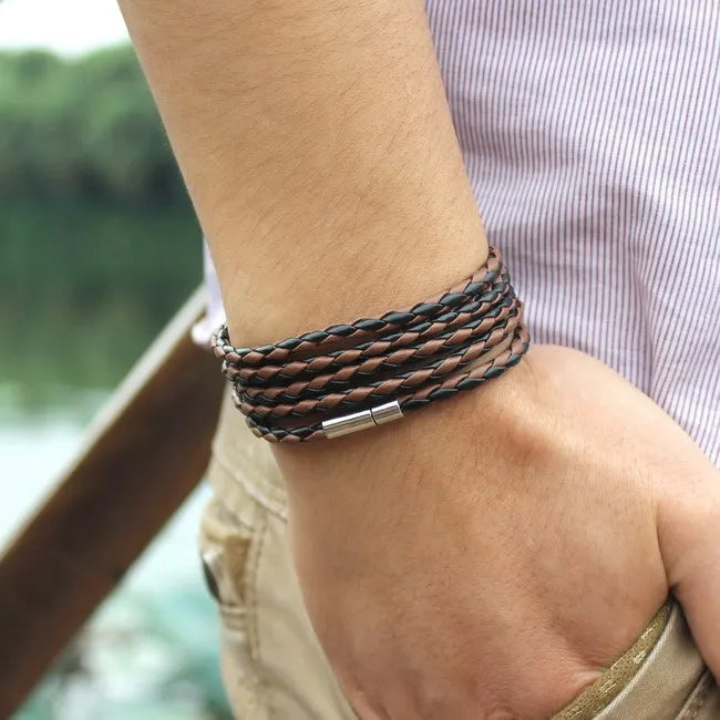 TYO Fashion 5 Layer Leather Bracelets & Charm Bangle Handmade Round Rope Turn Buckle Bracelet for Women Men Low Price