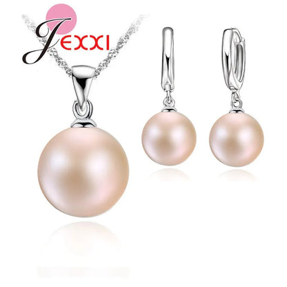 Delicate Pearl 925 Sterling Silver  Jewelry Sets Drop Earrings Necklace Pendant Jewelry Women Wedding Appointment Party