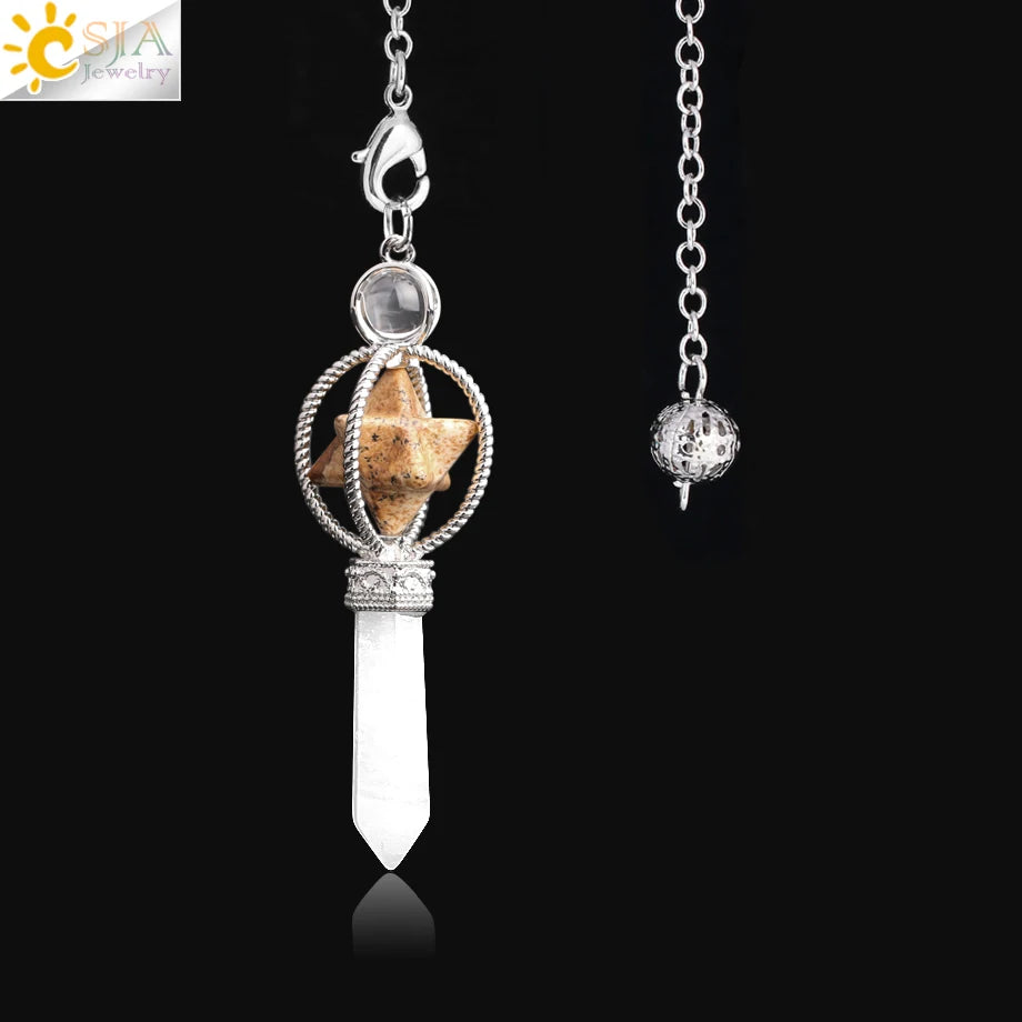 CSJA Merkaba Dowsing Pendulum Quartz Natural Stone Crystal Reiki Healing Pendule Pendant Pendulums Radiesthesia Pendulos F770