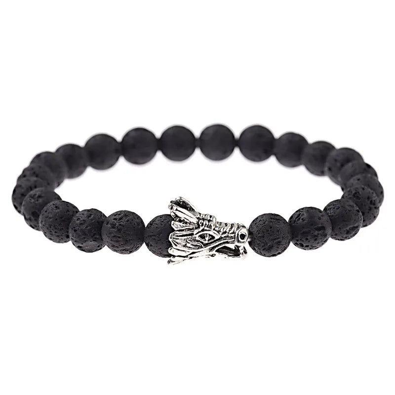 DUOVEI 2 Pcs/Set Natural Stone Beads Men's Dragon Bracelet Set Lava Stone Beaded Bracelets for Women Bileklik Pulseras Hombre