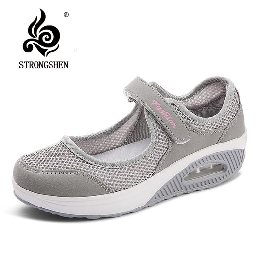 STRONGSHEN Women Flat Platform Shoes Summer Woman Breathable Mesh Casual Shoes Moccasin Zapatos Mujer Ladies Boat Shoes