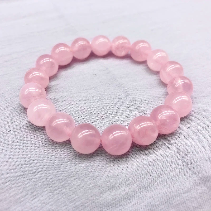 Pink Rose Powder Crystal Quartz Natural Stone Streche Bracelet Elastic Cord Pulserase Jewelry Beads Lovers Woman