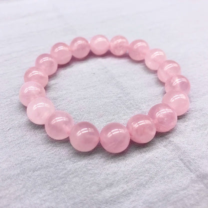 Pink Rose Powder Crystal Quartz Natural Stone Streche Bracelet Elastic Cord Pulserase Jewelry Beads Lovers Woman