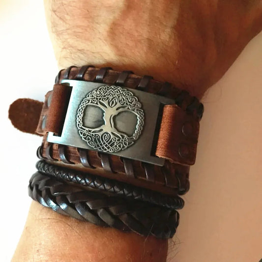 Skyrim Tree of Life Vintage Wrap Wicca Metal Leather Bracelet Amulet Adjustable Cuff Bracelet Vintage Jewelry Men