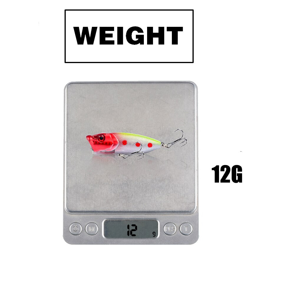 Hot 1pcs Fishing Lures 6.5cm/12g Topwater Popper Bait 5 Color Hard Bait Artificial Wobblers Plastic Fishing Tackle With 6# Hooks