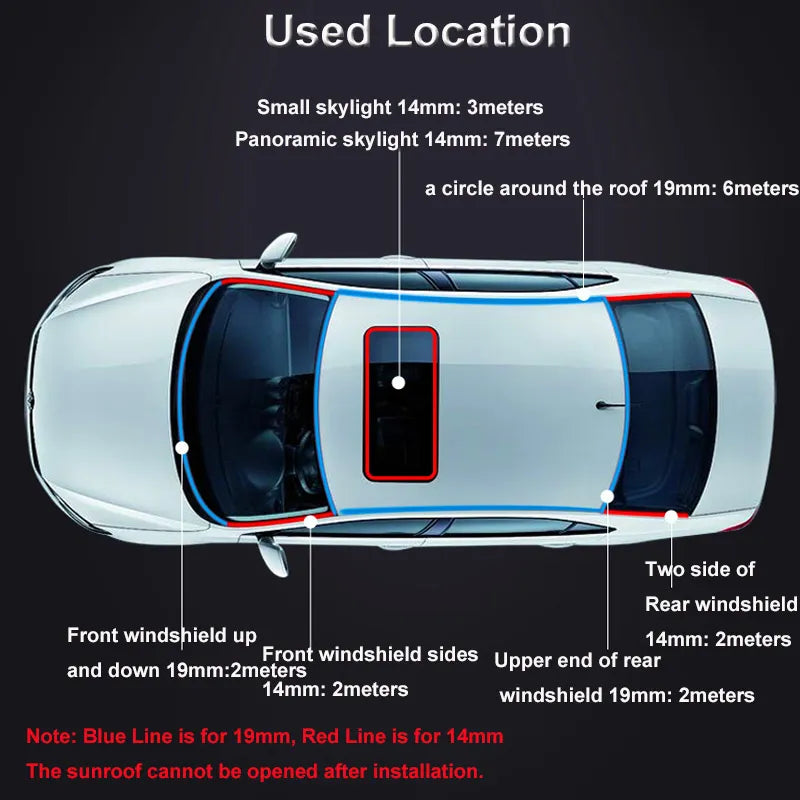 2M Car Roof Protector Noise Insulation Trim Door Weatherstrip Front Rear Windshield Edge Sealing Strips Sticker Car Accessories