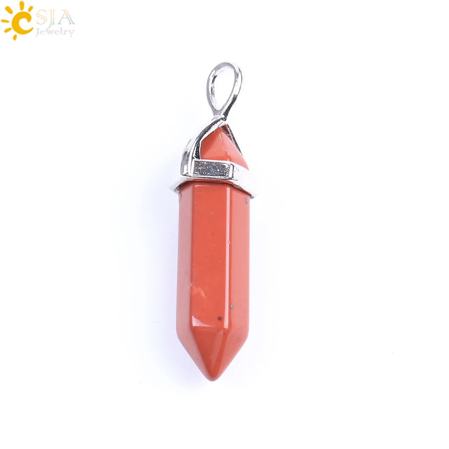 CSJA Bullet Natural Stone Pendant Real Purple Crystal Men Women Chakra Gem Stones Quartz Aventurine Pendants Jewelry  E001