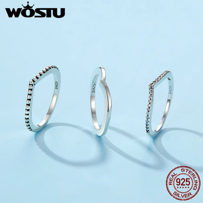 WOSTU Simple Rings 100% 925 Sterling Silver Shimmering Wish Stackable Ring for Women Wedding