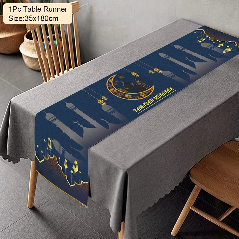 Ramadan Decoration Table Runner EID Mubarak Decor for Home Tablecloth Ramadan Kareem Islamic Muslim Party Eid Al Adha