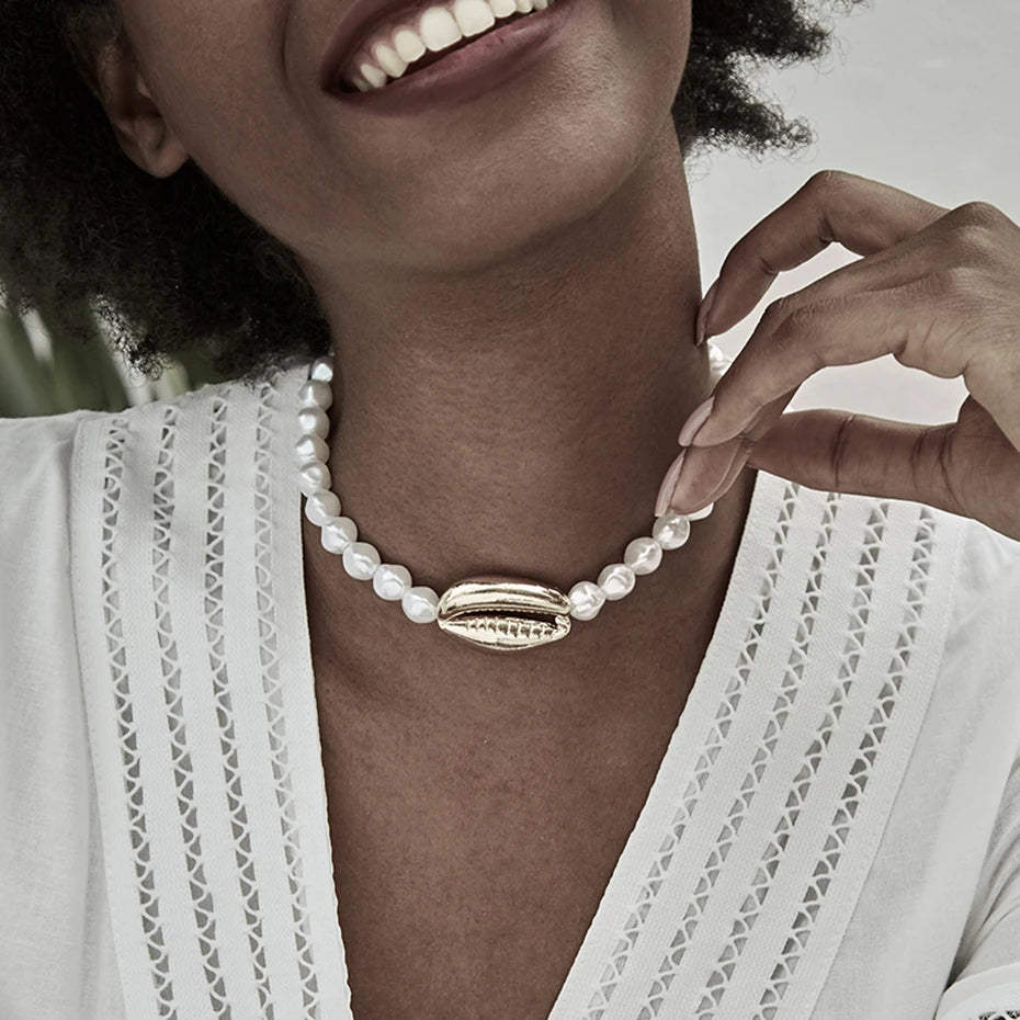 IngeSight.Z Punk Multi Layered Imitation Pearl Choker Necklace Collar Statement Boho Handmade Pendant Necklace for Women Jewelry