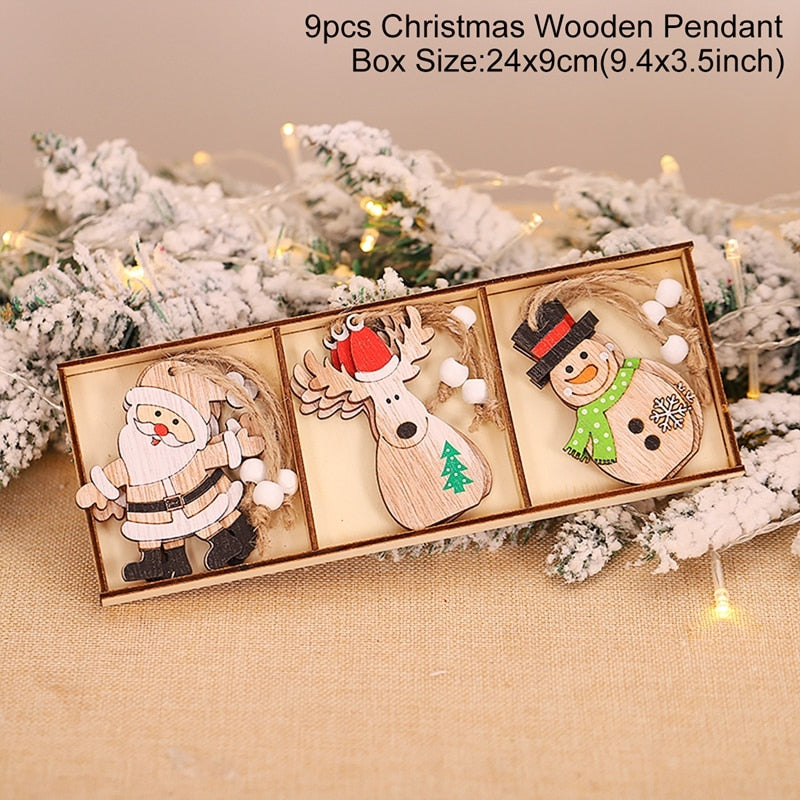 Wooden Christmas Pendant Merry Christmas Decor for Home 2023 Navidad Ornaments C