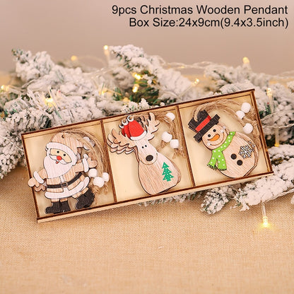 Wooden Christmas Pendant Merry Christmas Decor for Home 2023 Navidad Ornaments C