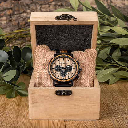 BOBO BIRD P09 Wood and Stainless Steel Watches Mens Chronograph Wristwatches Luminous Hands Stop Clock