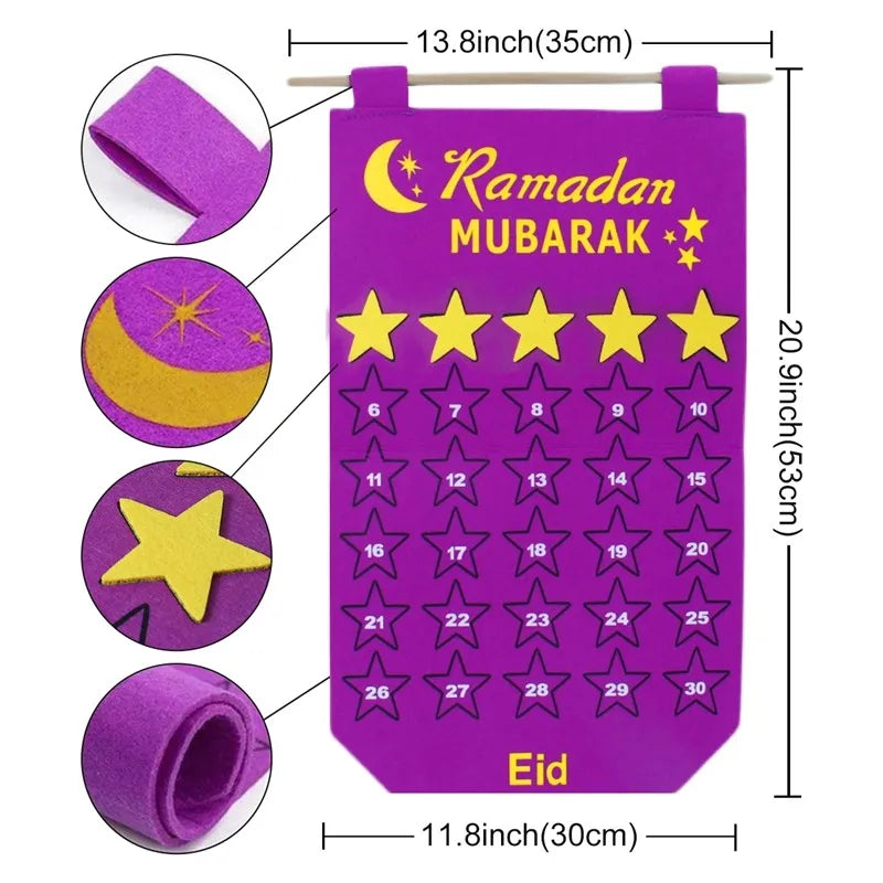Ramadan Countdown Felt Calendar Eid Mubarak Decorations for Home Islamic Muslim Party Decor Ramadan Kareem Eid Al Adha Kid