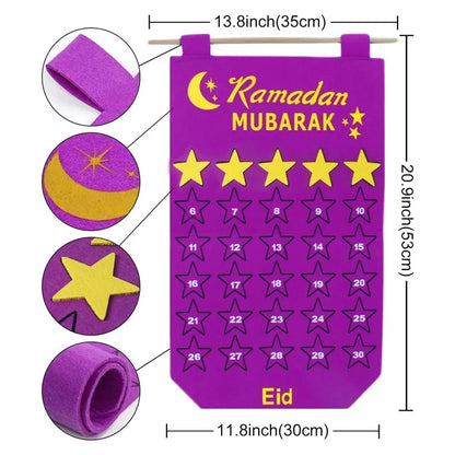 Ramadan Countdown Felt Calendar Eid Mubarak Decorations for Home Islamic Muslim Party Decor Ramadan Kareem Eid Al Adha Kid