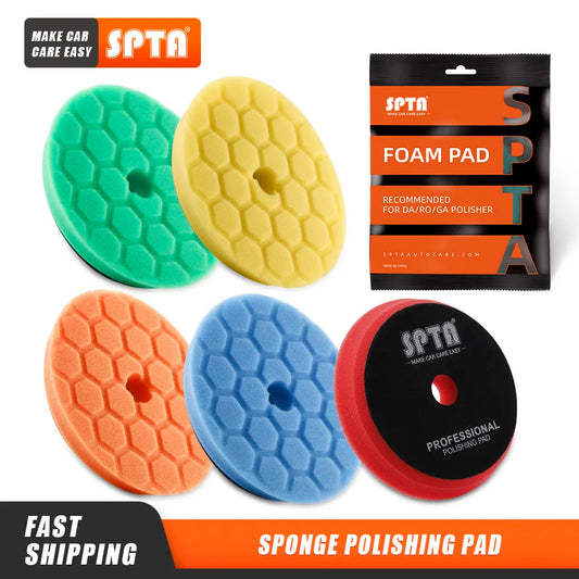 (Bulk Sales) SPTA 3"(80mm)/5"(125mm)/6"(150mm) Hex-Logic Car Sponge Polishing Buffing Pads for DA/RO/GA Auto Buffer Polisher