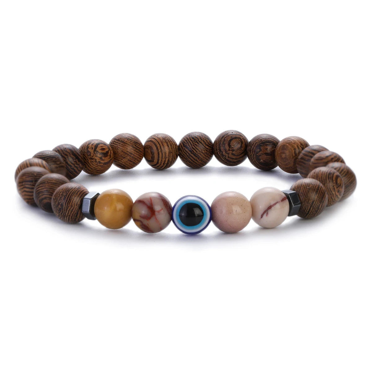 8mm New Natural Wood Beads Bracelets Men Black Ethinc Meditation White Bracelet Women Prayer Jewelry Yoga Bracelet Homme