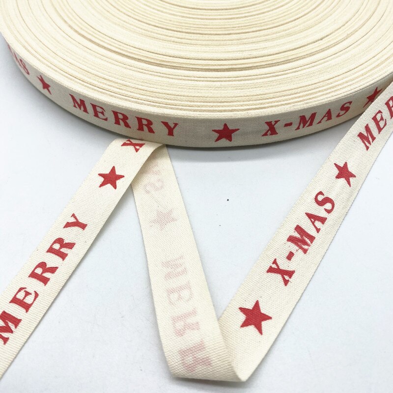 New 5yards 15mm Christmas Printed Polyester Cotton Ribbon DIY Wedding Christmas Party