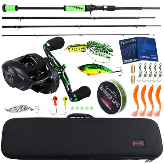 Sougayilang 4Section M Power Carbon Fiber Baitcsting Rod Full Kit  Casting Reel Set 100M Fishing Line Lures Hooks Jig Head Pesca
