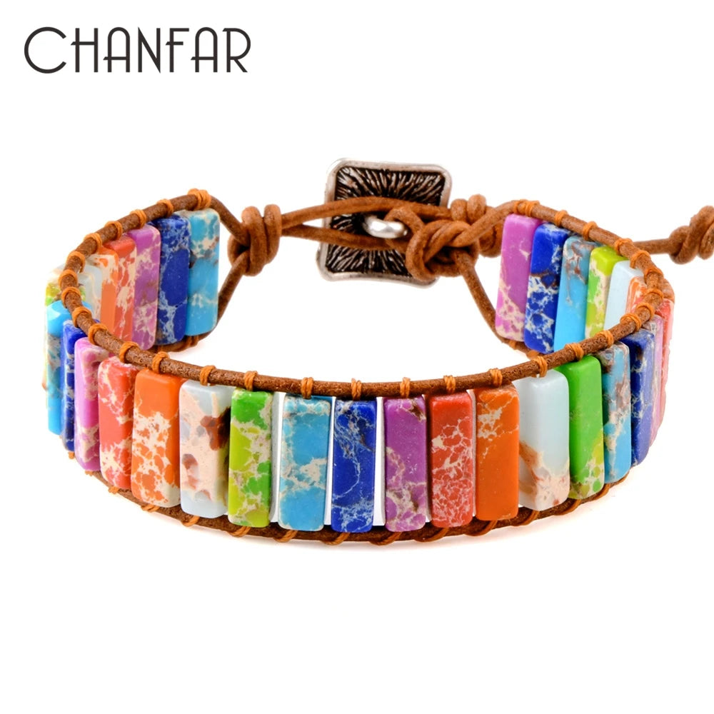 7 MultiColor Chakra Natural Stone Bracelet Bohemia Handmade Tube Beads Leather Wrap Bracelet Yoga Bracelets for Woman