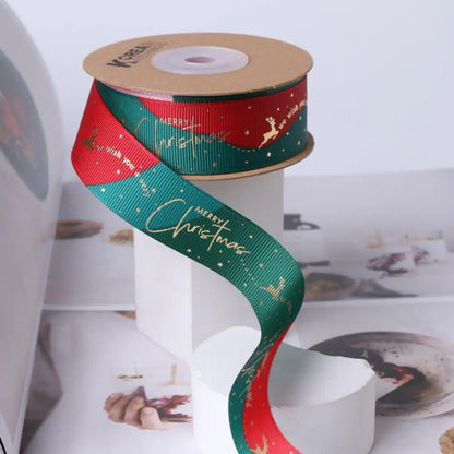 10Yards Christmas Decoration Ribbon DIY Handmade Printed  Polyester Party Christmas Wedding Party Packing Gilding Ribbon