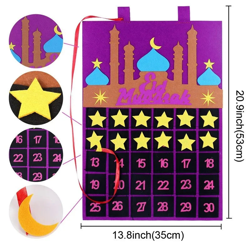Ramadan Countdown Felt Calendar Eid Mubarak Decorations for Home Islamic Muslim Party Decor Ramadan Kareem Eid Al Adha Kid