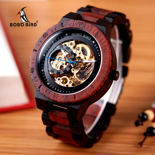 BOBO BIRD Wood Mechanical Watch Men Relogio Masculino Big Mens Watches Top Brand Luxury Timepieces Erkek Kol Saati