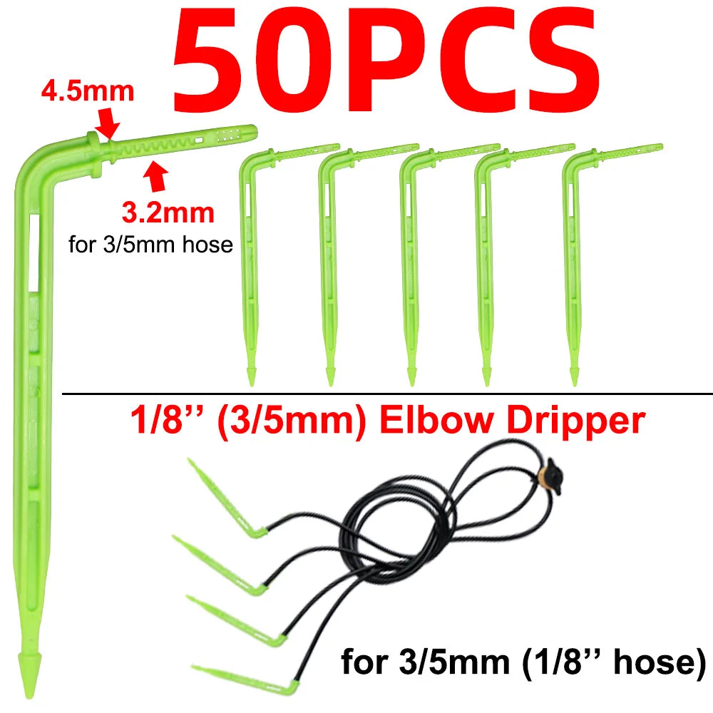 MUCIAKIE Garden Drip Irrigation Kit Micro Watering Elbow Drippers System for Greenhouse Pot Plants 1/8'' 3/5mm Hose Set 2/4 Ways