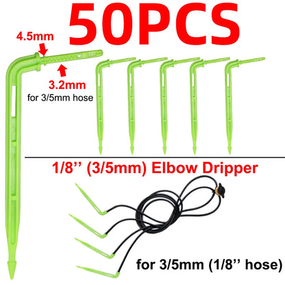 MUCIAKIE Garden Drip Irrigation Kit Micro Watering Elbow Drippers System for Greenhouse Pot Plants 1/8'' 3/5mm Hose Set 2/4 Ways