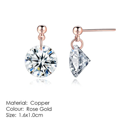 ZHOUYANG Stud Earrings for Women Classic Six Claw Clear AAA+Cubic Zirconia Rose Gold Color Fashion Jewelry for Girls KAE094