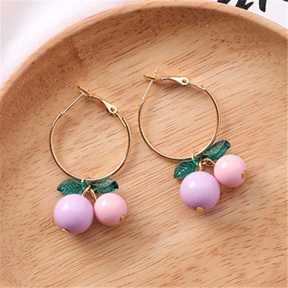Korean Sweet Youth Girl Student Fruit Cherry Earrings Fresh Simple Cute Women Earrings Ear Clips Banquet Accessories
