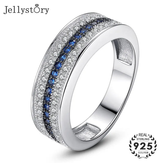 Jellystory 925 Sterling Silver Ring With Round Sapphire Zircon Gemstone Fine Jewelry Ring for Women Wedding Party