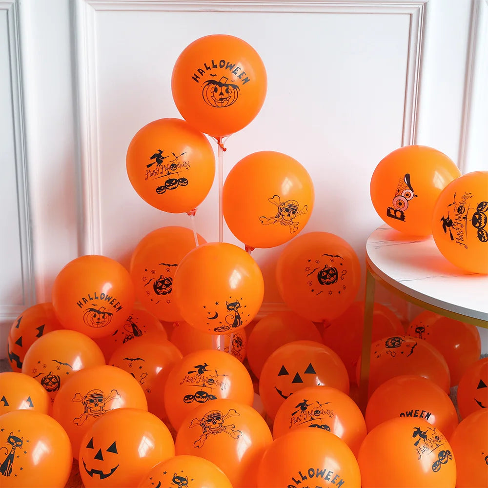 10pcs Halloween Pumpkin Latex Balloons Skeleton Bat Black Cat Ghost Helium Balloon Halloween Party Home Decoration Kids Toys