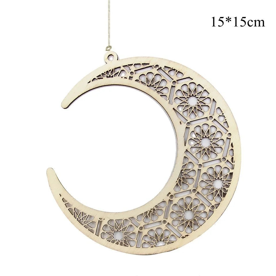Eid Ramadan Wooden Hanging Ornaments for Ramadan Kareem DIY Wreath Supplies Islam Party Metal Ring Wreath Party Decorations