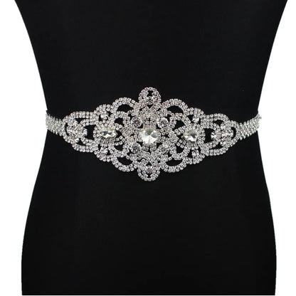 Handmade Silver Bridal Belt Rhinestone Waistband Applique for Evening Prom Dresses Wedding Decoration White Beige Sash Ribbon