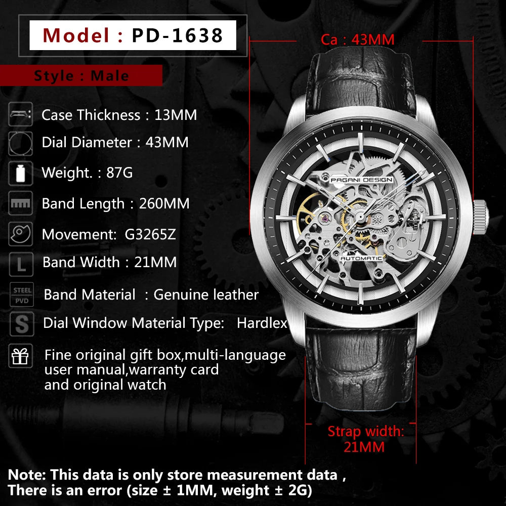 PAGANI DESIGN Brand 2019 Skeleton Hollow Leather Men's Wrist Watches Luxury Mechanical Male Clock New Relogio Masculino