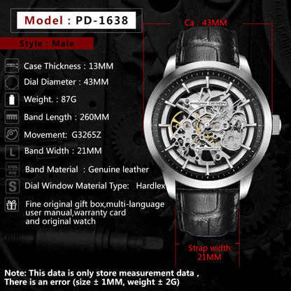 PAGANI DESIGN Brand 2019 Skeleton Hollow Leather Men's Wrist Watches Luxury Mechanical Male Clock New Relogio Masculino