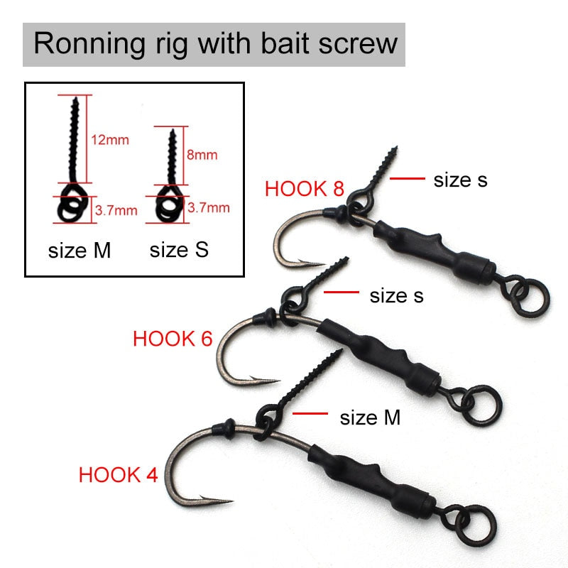 4PCS Carp Rig  Coated Barbed Carp Fishing Hook Ready Tied Ronnie Rig Hook Links Hair Combi Chod Rig 4 6 8