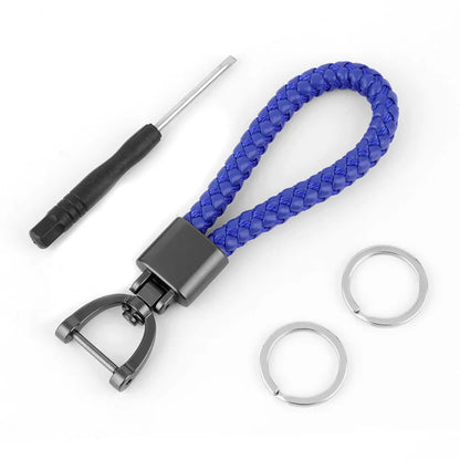 High-Grade Keychain for Men Women Rotatable Key Chain Luxury Hand Woven Leather Horseshoe Buckle Car Key Ring Holder Accessories