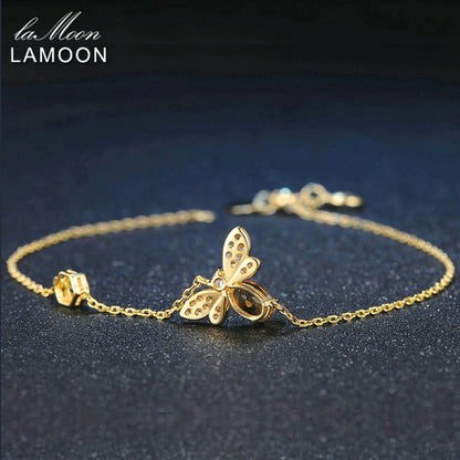 LAMOON Bee Bracelet for Woman Citrine Gemstones Bracelets 925 Sterling Silve 14K Gold Plated Designer Jewelry for Lover LMHI002