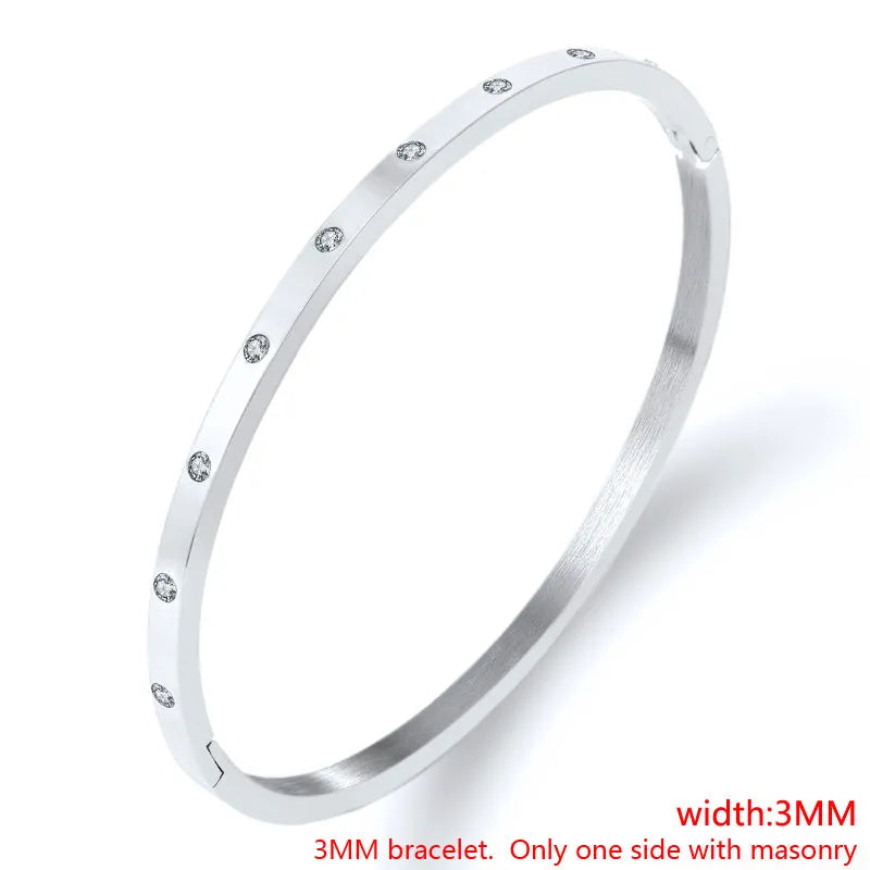 FYSARA Luxury Brand Crystals Love Bangles Cubic Zirconia Bracelets Couple Luxuxy Jewelry Stainless Steel Bangles for Women