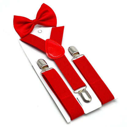 SHOWERSMILE Boys Suspenders Kids Blue Children Suspender Pant Yellow Pink Black Navy Red Wedding Baby Girls Braces Bow Tie Set