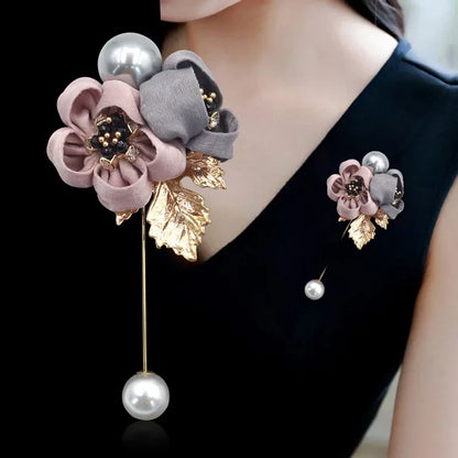 I-Remiel Ladies Cloth Art Pearl Fabric Flower Brooch Pin Cardigan Shirt Shawl Pin Professional Coat Badge Jewelry Accessories
