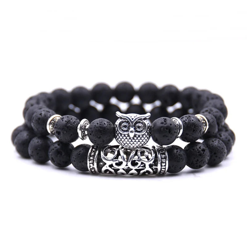 DUOVEI 2 Pcs/Set Natural Stone Beads Men's Dragon Bracelet Set Lava Stone Beaded Bracelets for Women Bileklik Pulseras Hombre