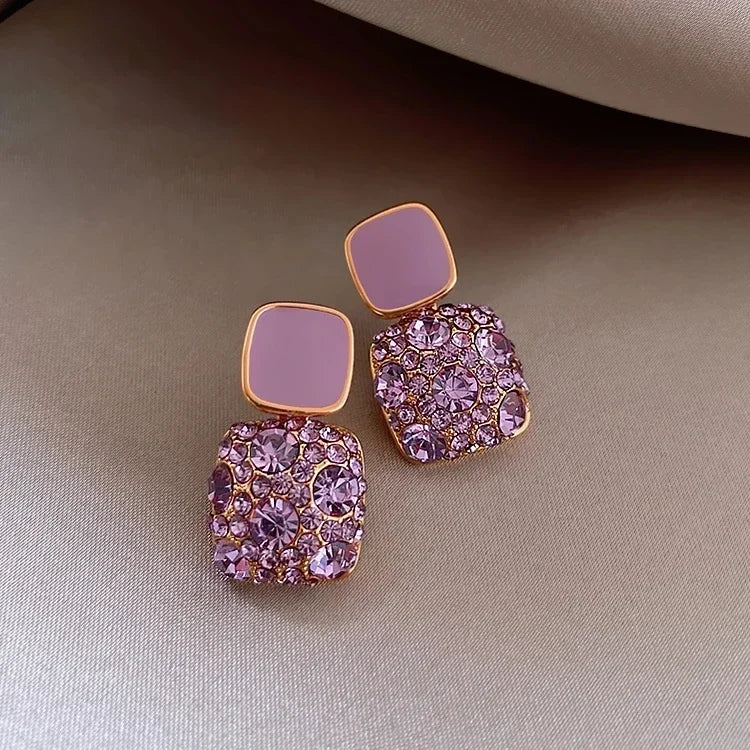 Korean Jewelry Fresh Cute Hook Drop Oil Flower Stud Earrings Crystal Earring for Women